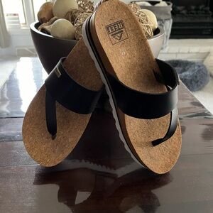 REEF Black Cork Sandals…worn around the house once!